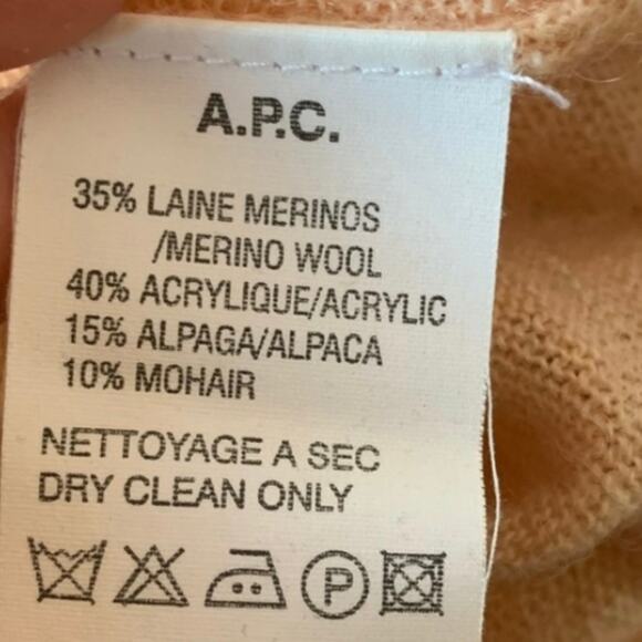 A.P.C. Men's Wool Blend Peach V-Neck Sweater Size L - Picture 7 of 7